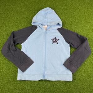 Vintage Genuine Girl Blue Raglan Studded Star Full Zip Sweatshirt Hoodie Sz M